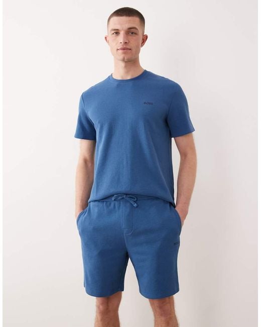 Boss Blue Waffle Co-Ord Lounge Shorts for men