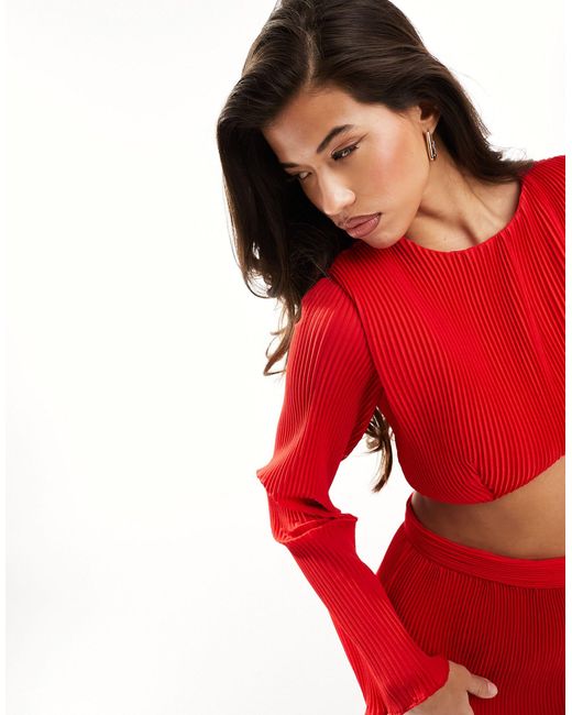 In The Style Red Plisse Crop Top Co-ord
