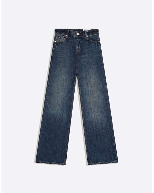 Bershka Blue Low-Rise Straight-Leg Jeans