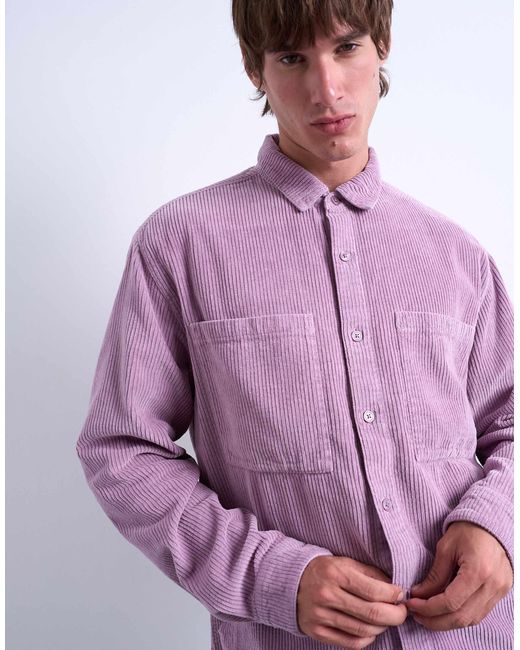 Topman Purple Regular Fit Cord Shirt for men
