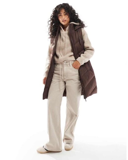 Threadbare Natural Longline Padded Gilet With Hood