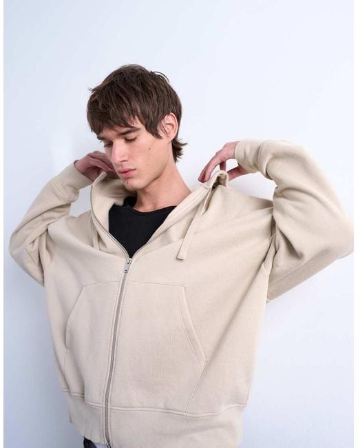 Topman Hoodie Van Zware Stof Met Oversized Pasvorm En Rits in het Natural voor heren