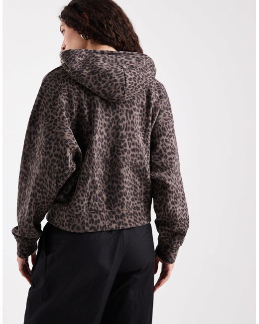 Hollister Black – kapuzenjacke mit leopardenmuster, reißverschluss und minilogo