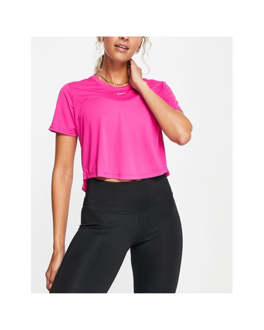 Nike Drifit One Crop Tshirt in Pink Lyst