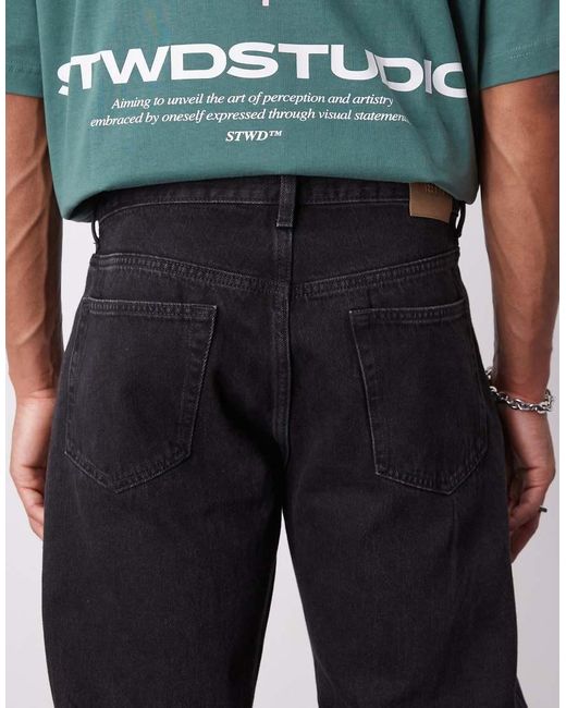 Weekday Black Space Relaxed Fit Straight Leg Jeans for men