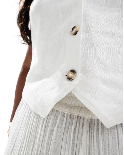ASOS White Asos Design Curve Waistcoat With Linen