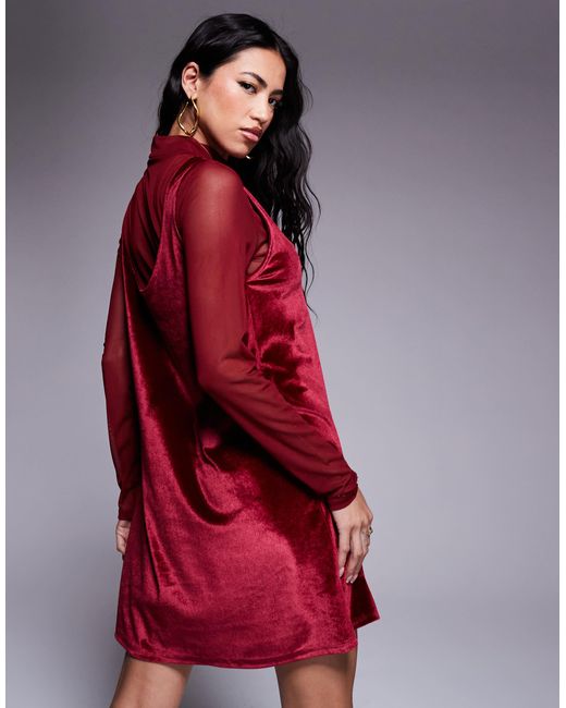 ASOS Red – kurzes 2-in-1-schürzenkleid aus samt