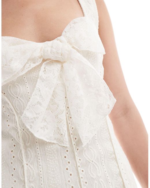 Miss Selfridge White Mixed Texture Bow Front Mini Dress