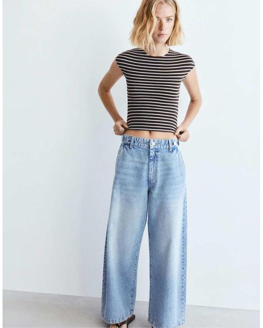 Pull&Bear Blue Fitted T-Shirt With Full Sleeves