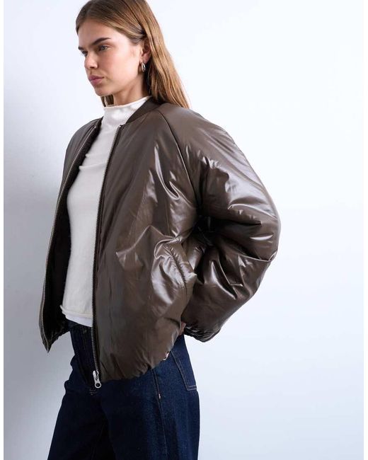 TOPSHOP Multicolor High Shine Padded Bomber Jacket