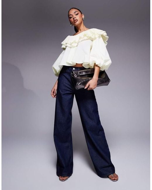 ASOS Blue Cotton Poplin Pleated Over-sized Blouse