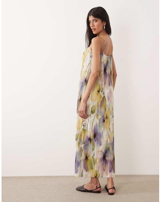 ASOS Natural Sleeveless Square Neck Plisse Midi Dress