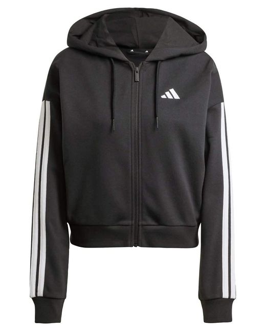 Sudadera Negra Y Blanca Con Capucha, Cremallera Y 3 Rayas De Felpa Rizada Essentials De -Negro Adidas Originals de color Black