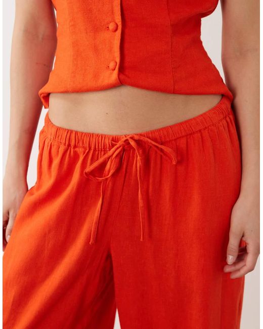 Nobody's Child Red Tadlow Linen Blend Drawstring Waist Wide Leg Trouser Co-ord