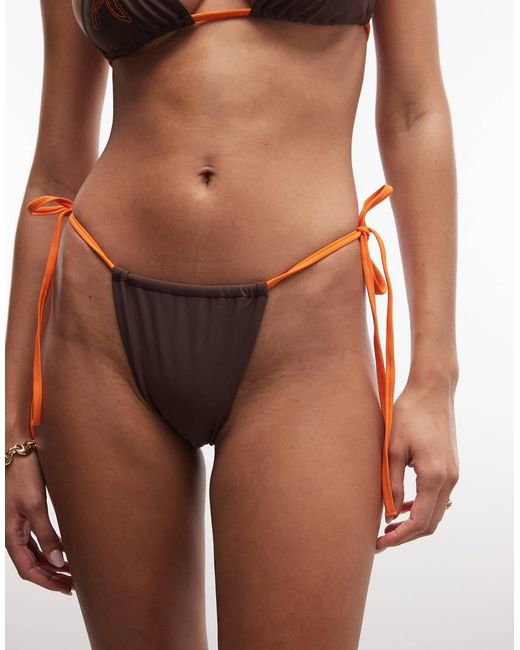 Collusion Brown Embroidered Starfish Tie Side Bikini Bottom