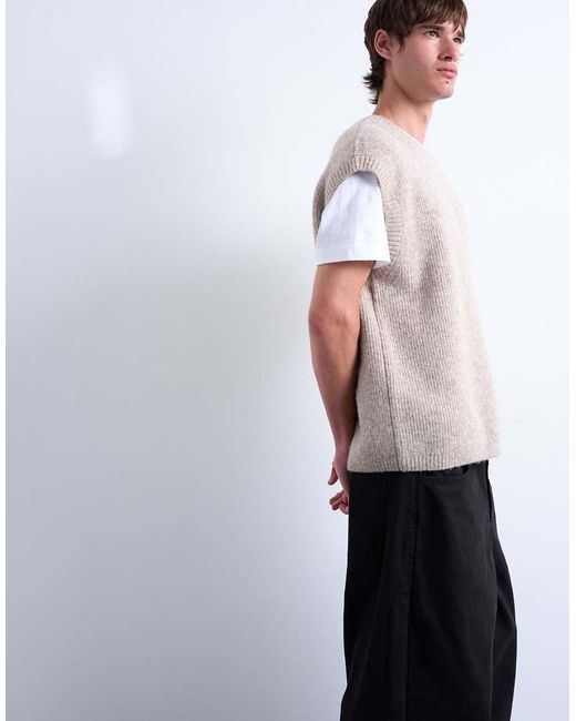 Chaleco Extragrande Con Cuello Redondo De Punto De -Neutro Topman de hombre de color Gray