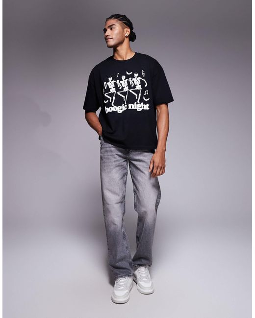 ASOS Blue Halloween Boxy Oversized T-shirt With Dancing Skeleton Graphic for men