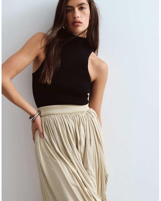 ARRANGE Multicolor Draped Fringe Hem Maxi Skirt
