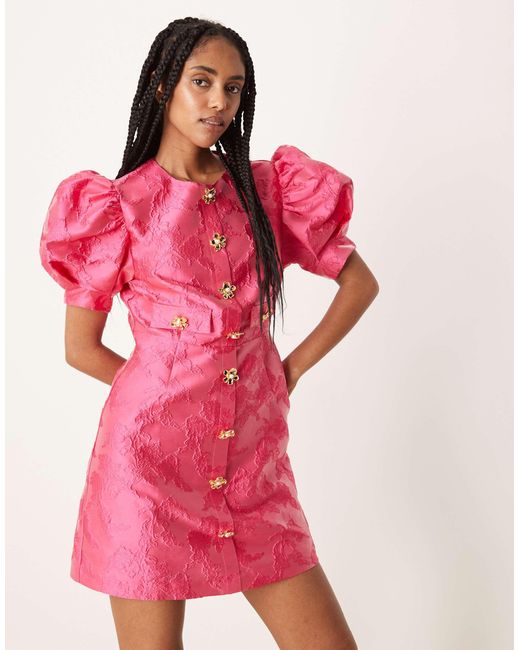 Sister Jane Pink X Asos Anemone Jaquard Mini Dress