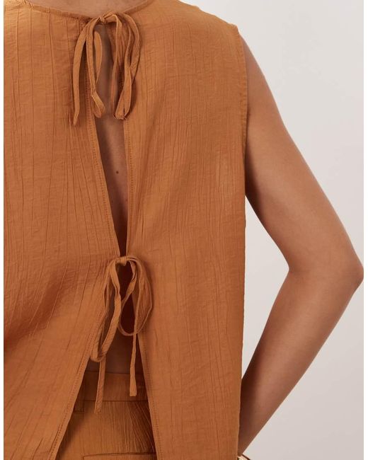 ASOS Brown Crinkle Shell Tie Back Top Co-ord