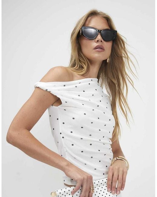 River Island White Off Shoulder Spot Mesh Top