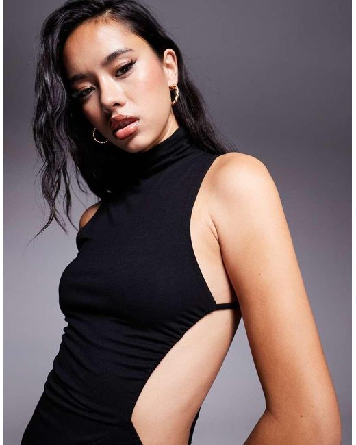ASOS Maxi Jurk Met Uitsnijding Aan De Zijkant En Hoge Halternek in het Blue