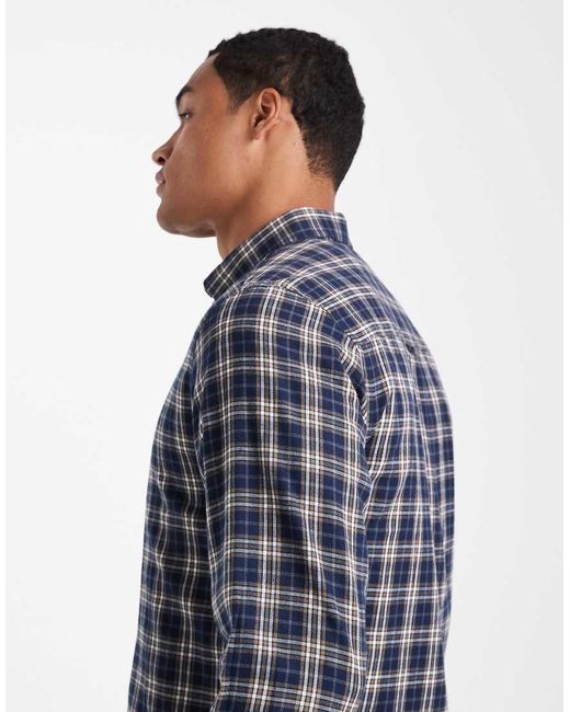 Camisa A Cuadros De Franela De Algodón De Threadbare de hombre de color Blue