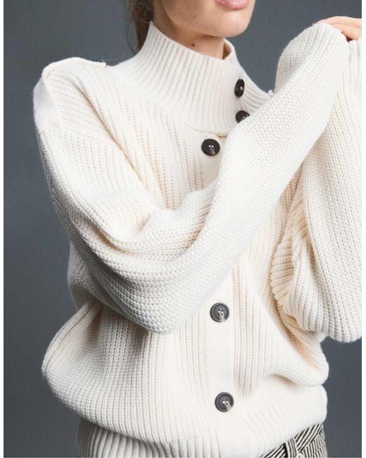 Stradivarius Gray High-Neck Button-Up Knit Cardigan