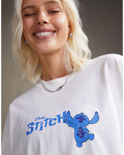 T-shirt unisex oversize bianca con stampe disney di stitch di ASOS in Natural