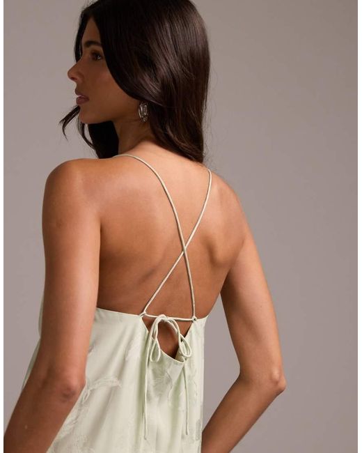 ASOS Green Bridesmaids Asymmetric Drape Jacquard Cami Maxi Dress
