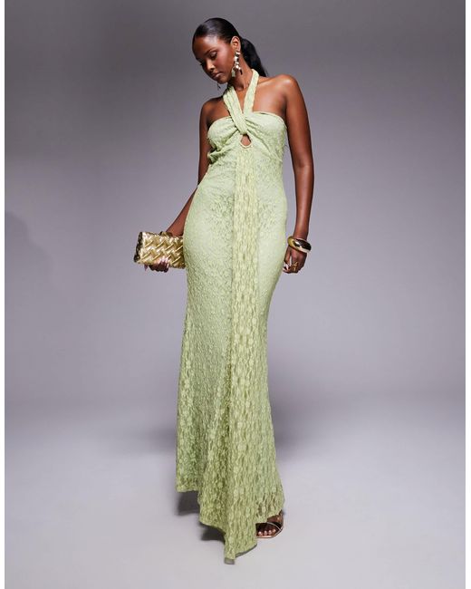 ASOS Halter With Cross Front Detail Maxi Dress in Green | Lyst