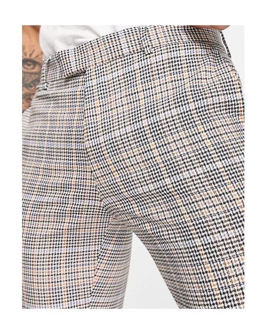 Pantaloni eleganti skinny neri a quadri di Topman in White da Uomo