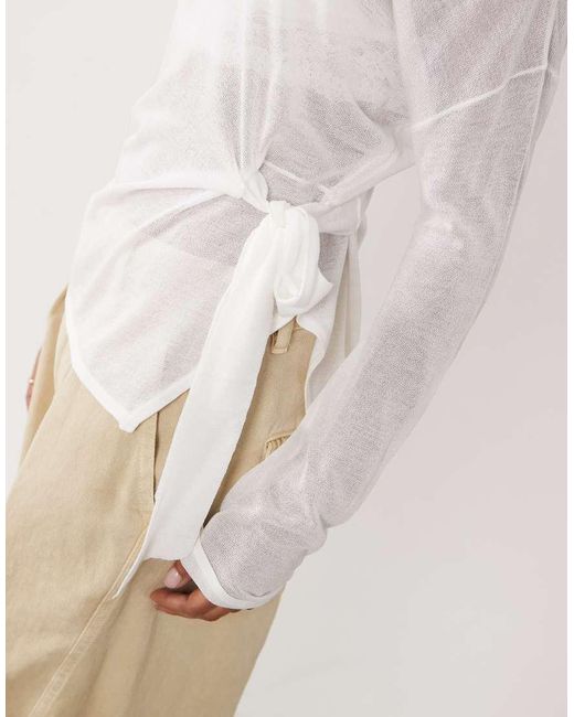 Mango White Tie Side Knit Top