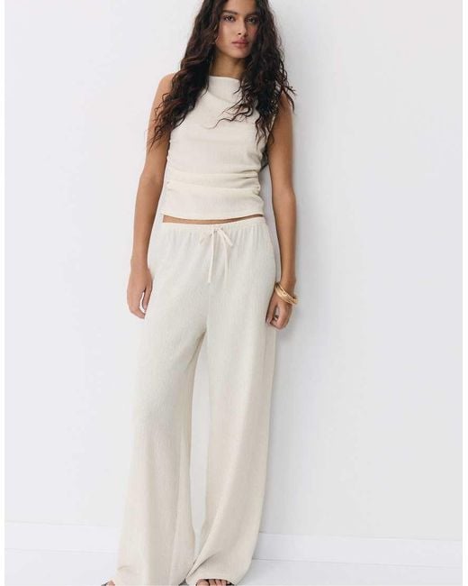 Stradivarius White Gathered Texture T-shirt