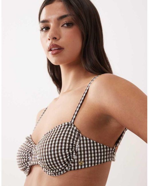 Candypants Brown Gingham Print Underwire Bikini Top