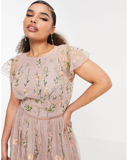 ASOS Asos Design Curve Pretty Embroidered Floral And Sequin Mesh Maxi Dress-multi  in Pink | Lyst UK
