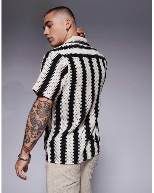 Camicia A Maniche Corte Da Spiaggia Nera E Bianca A Righe di South Beach in Gray da Uomo