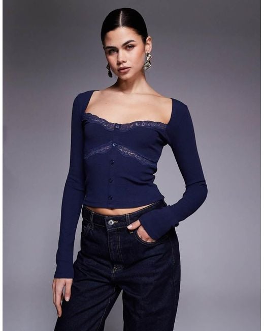 Edikted Blue Kathi Lacey Long Sleeve Top