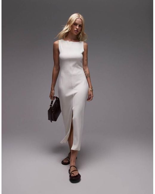 Mango Gray Boat Neck Midaxi Dress With Front Split
