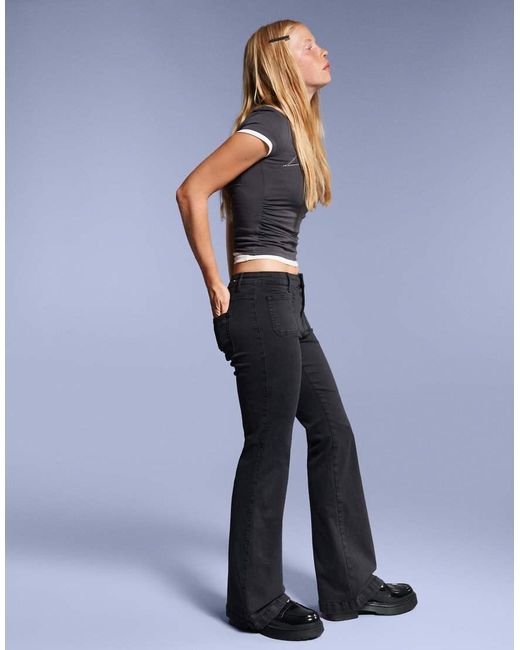 Bershka Blue Flare Trousers With Flaps And Pocket