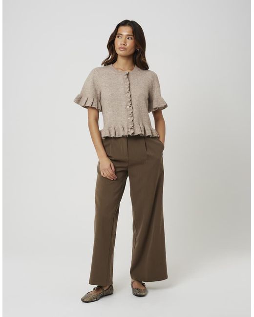 Brave Soul Natural Short Sleeve Cardigan With Frill Hem