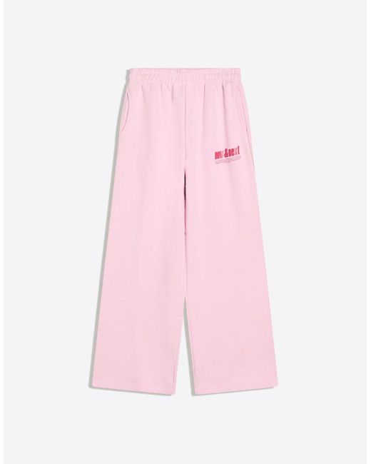 Bershka Pink Printed Wide-leg Plush Trousers