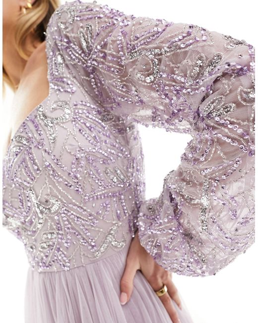 Beauut Purple Bridesmaid Embellished Long Sleeve Maxi Dress