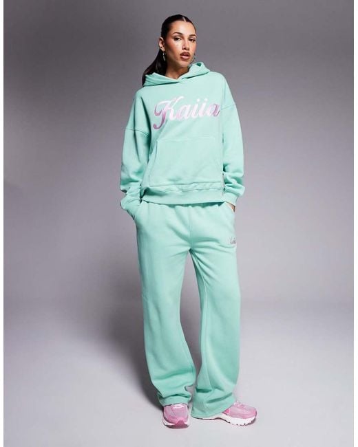 Kaiia Oversized Hoodie Van Katoenmix Met Geborduurd Zwierig Logo in het Green