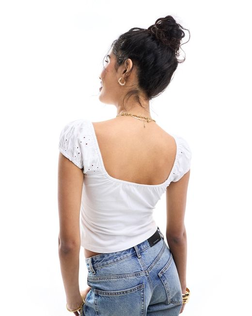 ASOS White Broderie Milkmaid Top