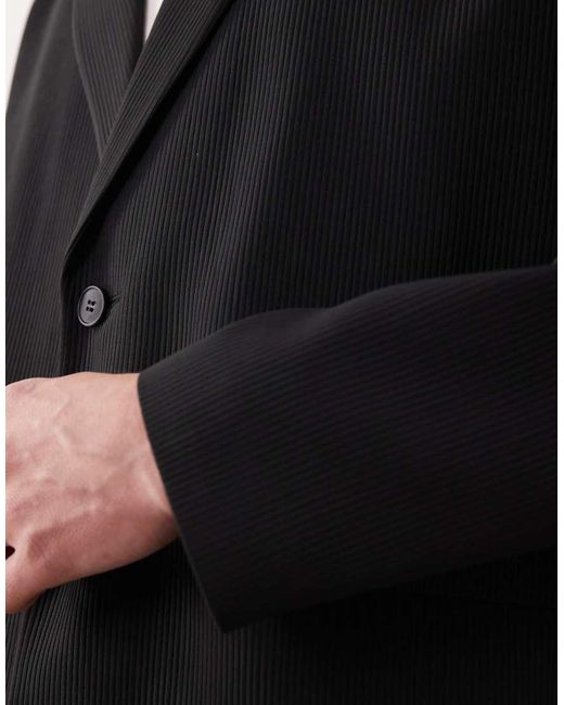 ASOS Black Rib Texture Boxy Suit Jacket for men