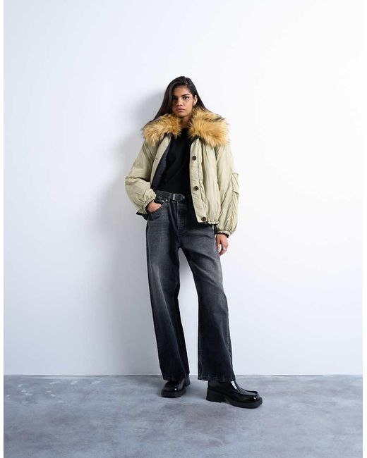 Giacca Bomber Ibrida Double-Face Con Colletto di TOPSHOP in Black