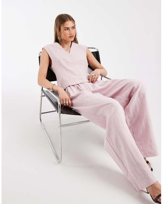 Object Pink Linen Look Tailored Pleat Front Loose Fit Trouser Co-ord