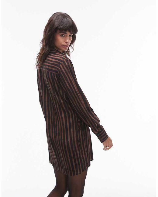 TOPSHOP Gestreepte Mini Overhemdjurk Met Gerimpelde Zijkant in het Brown