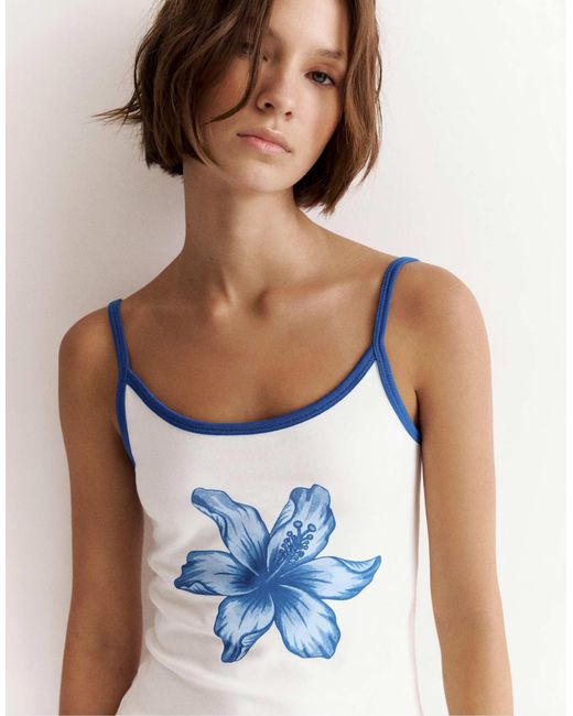 Pull&Bear White – geripptes oberteil